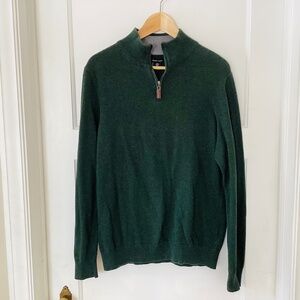 Mark Law Men’s 1/4 Zip Sweater Green 100% Cotton Size M tight knit preppy office